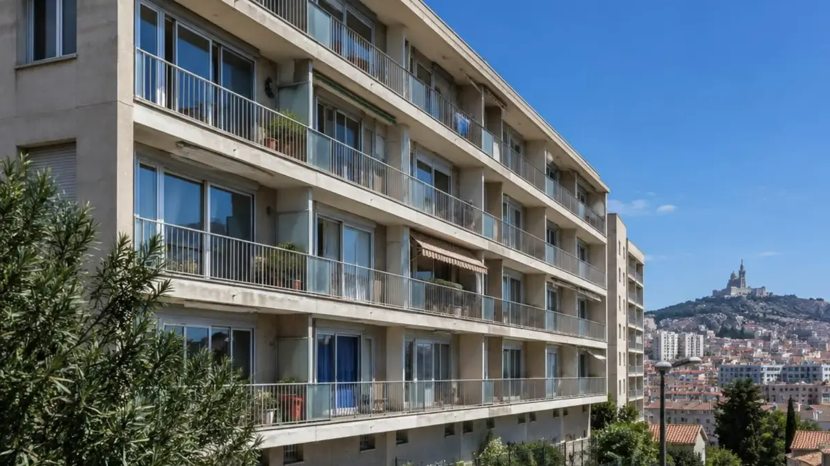 Résidence des années 1970 aux Chutes-Lavie, balcons alignés et fenêtres coulissantes en aluminium